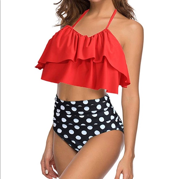 2 Piece Halter Top/ High Waist Bottom - Picture 2 of 8